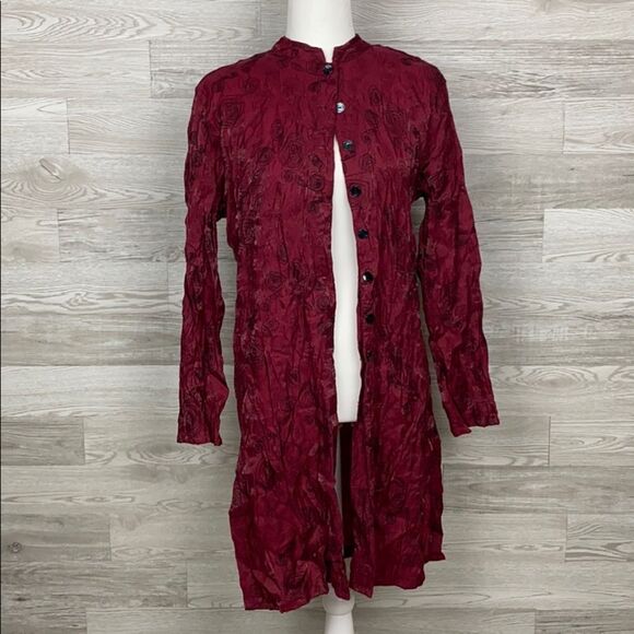 Chico Red High Collar Button Down Long Length Jacket Dress Size 1 - Picture 1 of 8